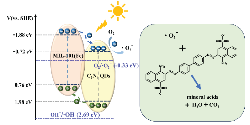 Mechanism of Congo red photocatalytic degradation by C3N4 QDs/MIL-101(Fe).