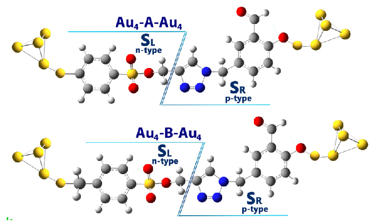The investigated molecular structure was separated into two distinct intramolecular regions: the right (SR) and left (SL) sections.