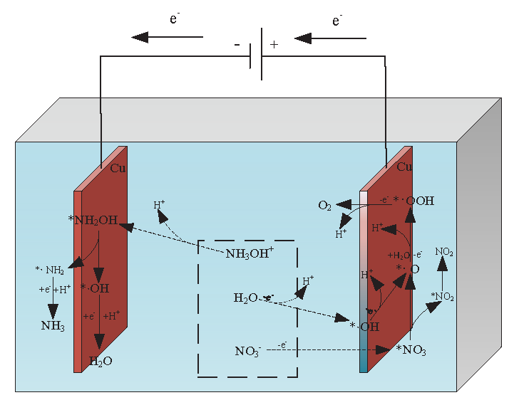 Diagram showing the electrocatalytic decomposition mechanism of HAN.
