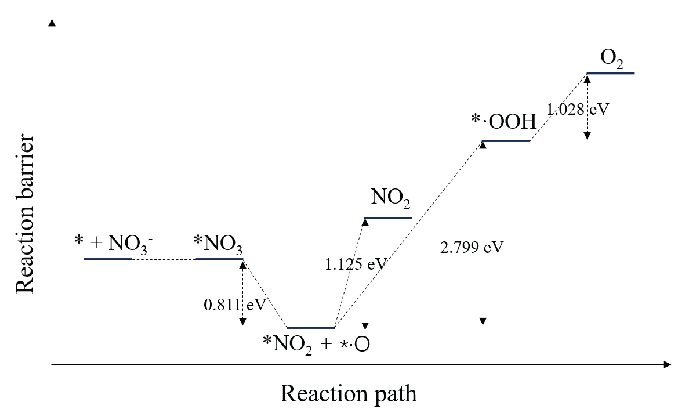 Reaction barrier diagram of NO3– ion decomposition on the anode surface.