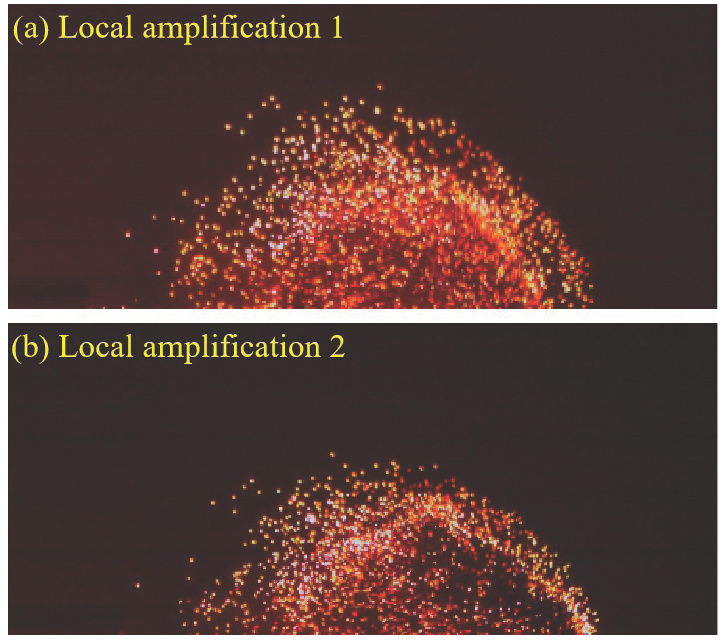 Coal dust flame propagation edge. (a) Local amplification 1 (b) Local amplification 2.