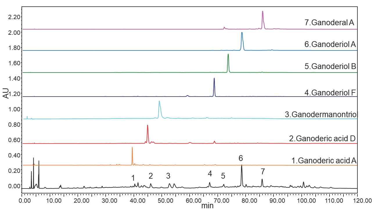 HPLC diagram of crude extract and isolated product of G. leucocontextum. HPLC: High-performance liquid chromatography.