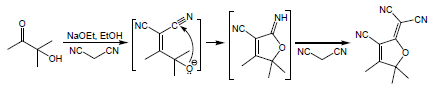 Synthesis of TCF heterocycle via Knoevenagel condensation.